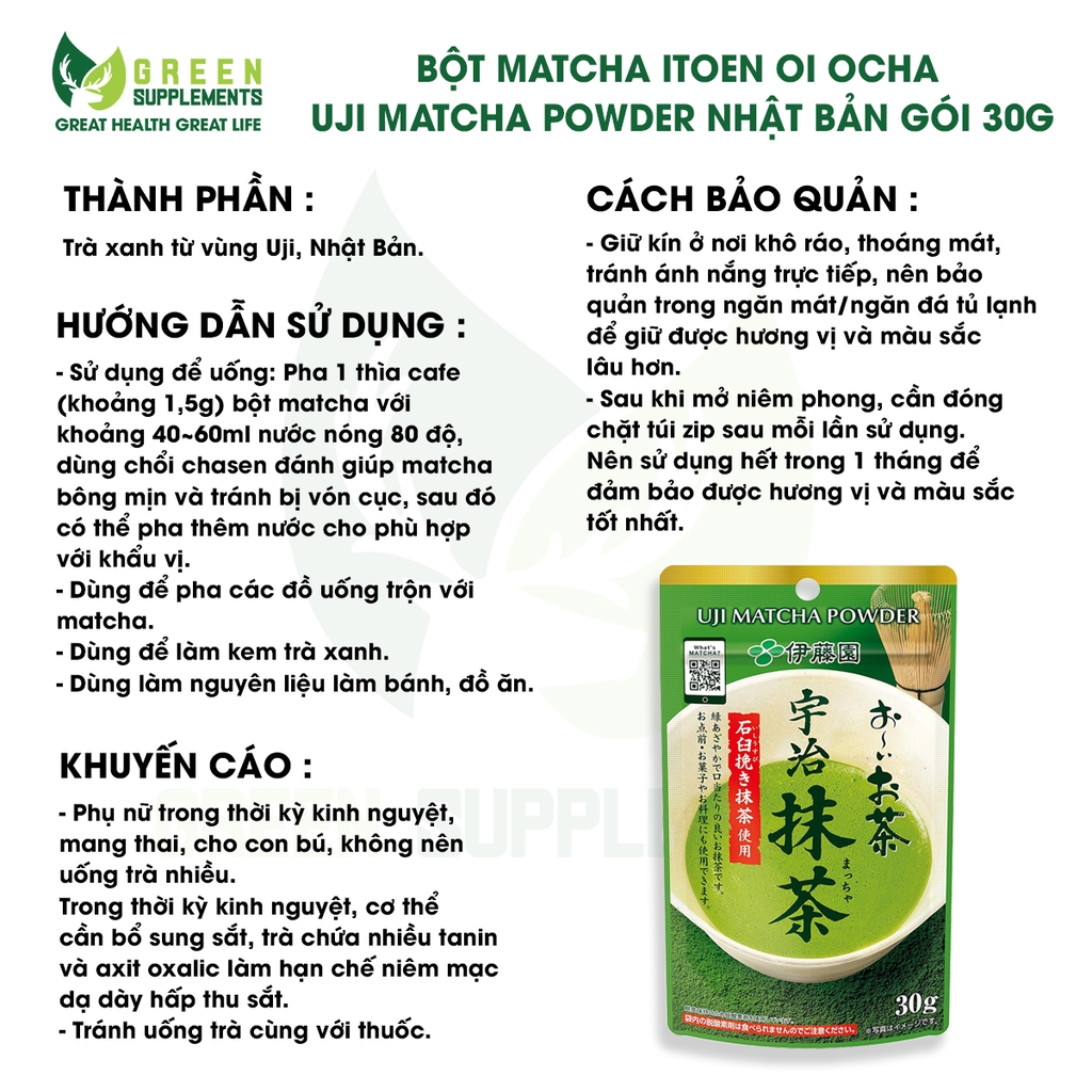 Bột Matcha Itoen Oi Ocha Uji Matcha Powder Nhật Bản Gói 30g