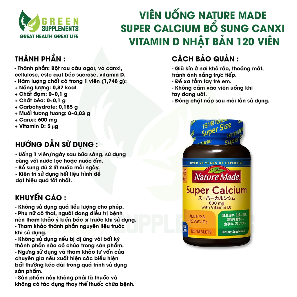Viên Uống Nature Made Super Calcium Bổ Sung Canxi Vitamin D Nhật Bản 120 Viên