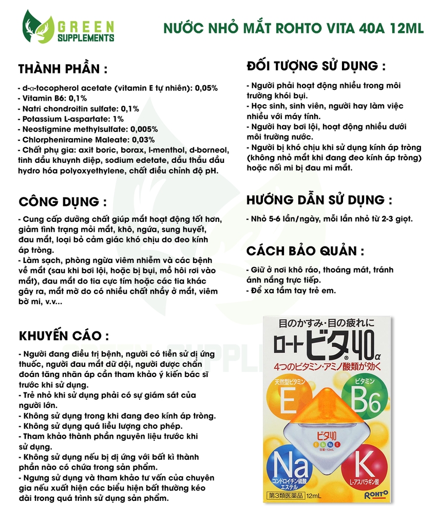 Nước Nhỏ Mắt Rohto Vita 40a 12ml