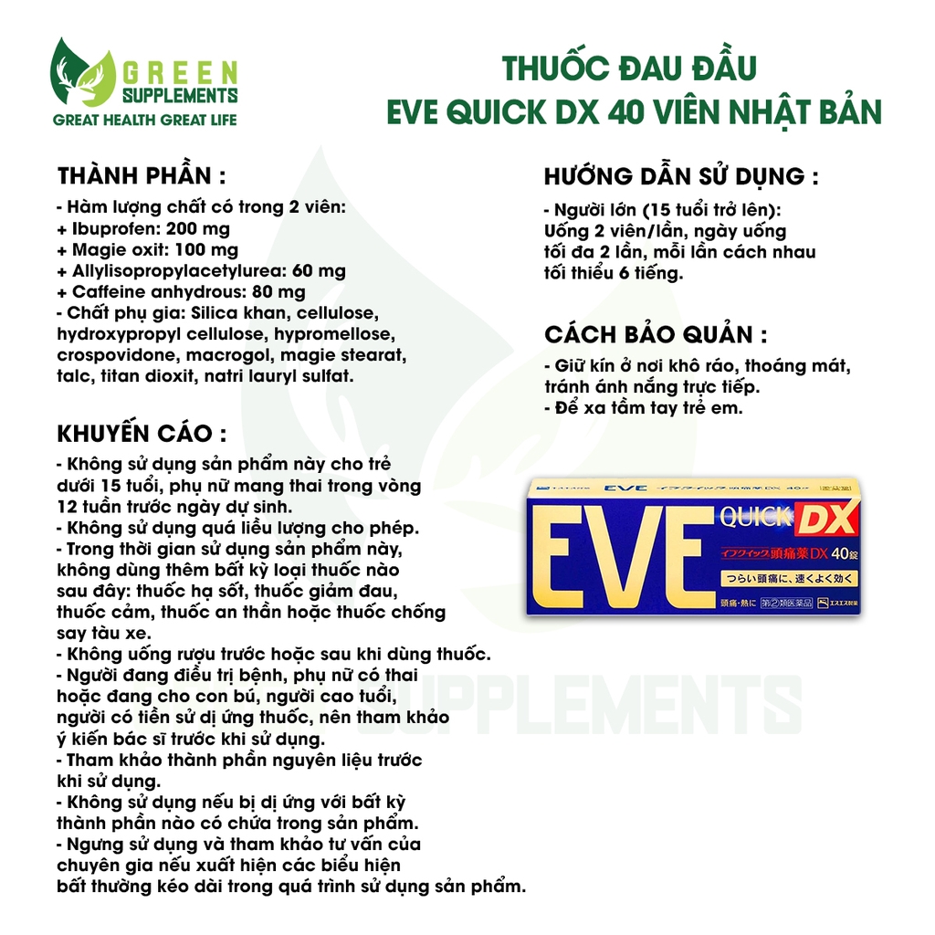 Thuốc Đau Đầu EVE QUICK DX 40 Viên Nhật Bản