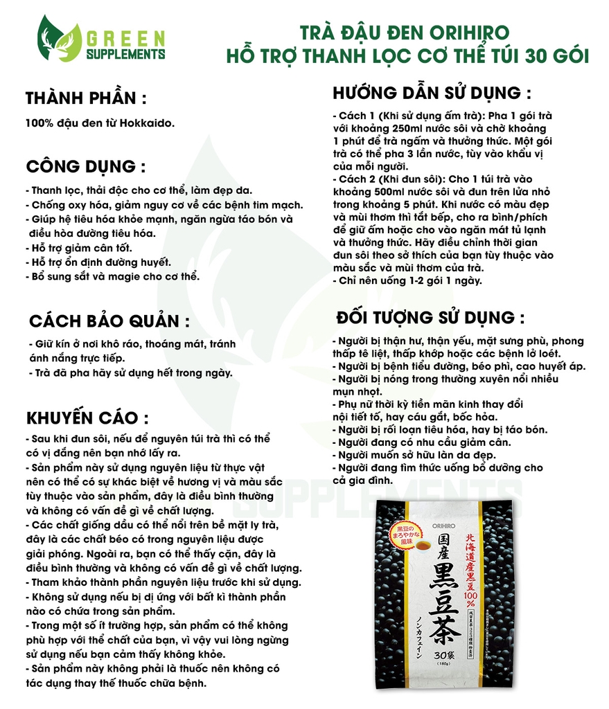 Trà Đậu Đen Orihiro Hỗ Trợ Thanh Lọc Cơ Thể Túi 30 Gói