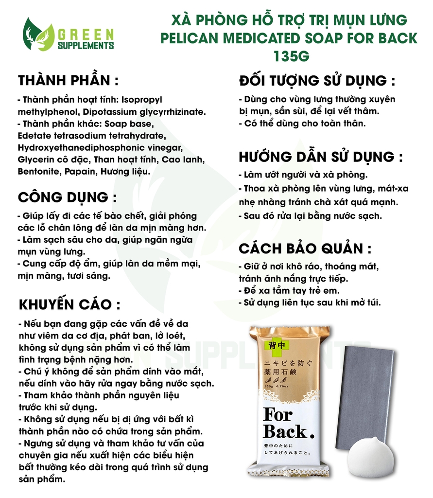 Xà Phòng Hỗ Trợ Giảm Mụn Lưng Pelican Medicated Soap For Back 135g