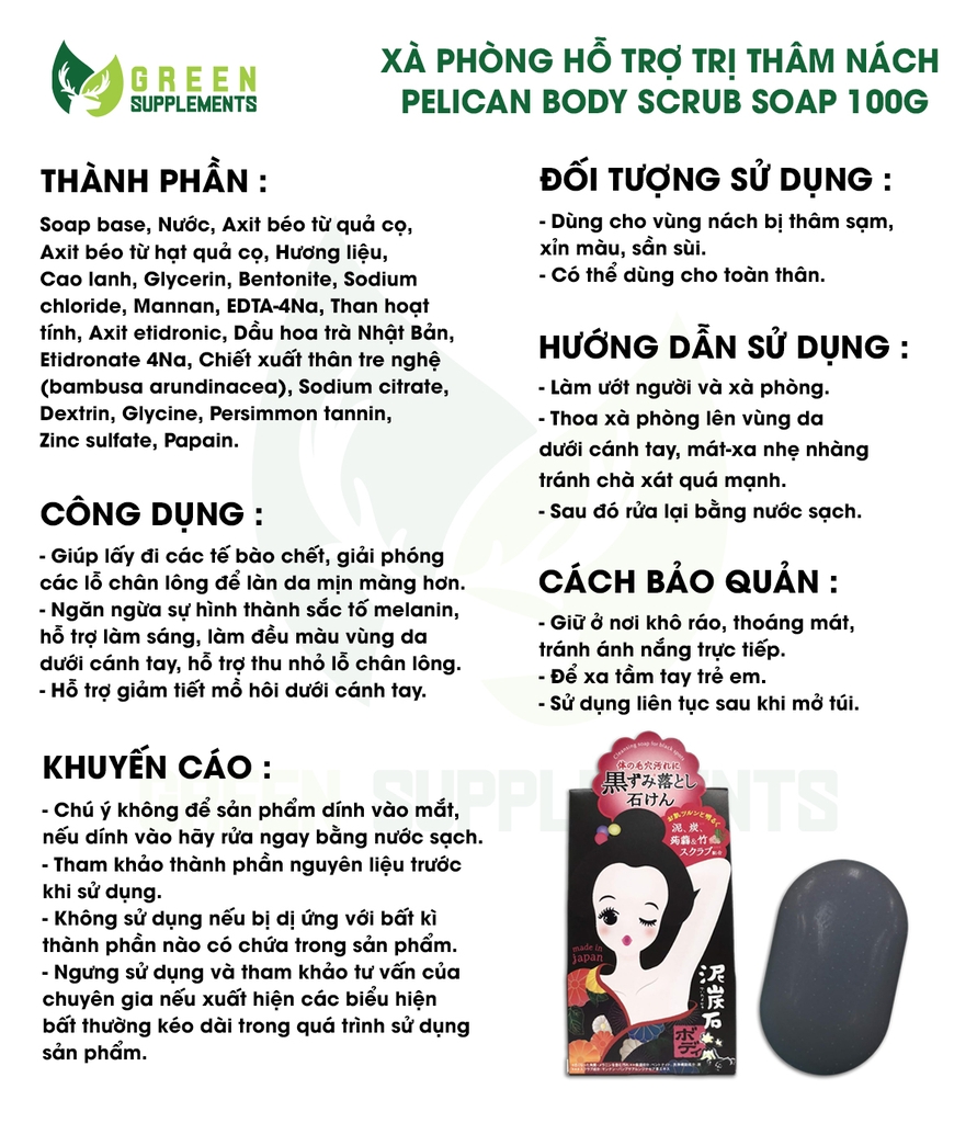 Xà Phòng Hỗ Trợ Giảm Thâm Nách Pelican Body Scrub Soap 100g