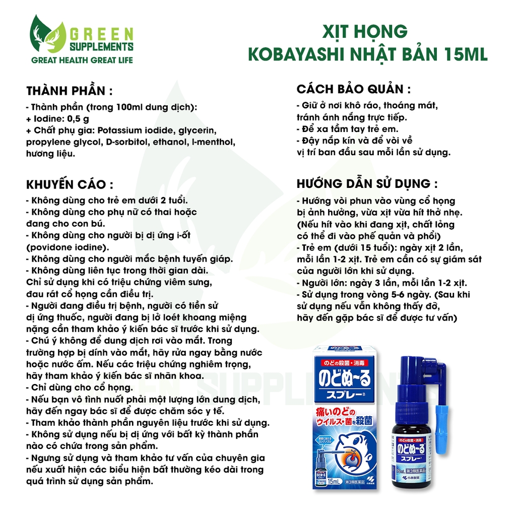 Xịt Họng Kobayashi Nhật Bản 15ml