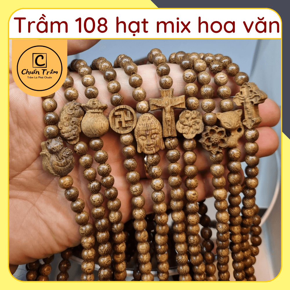 Vòng Tay Trầm Hương 108 hạt Chuẩn Trầm, vòng tay 108 hạt trầm tốc mix nhiều loại