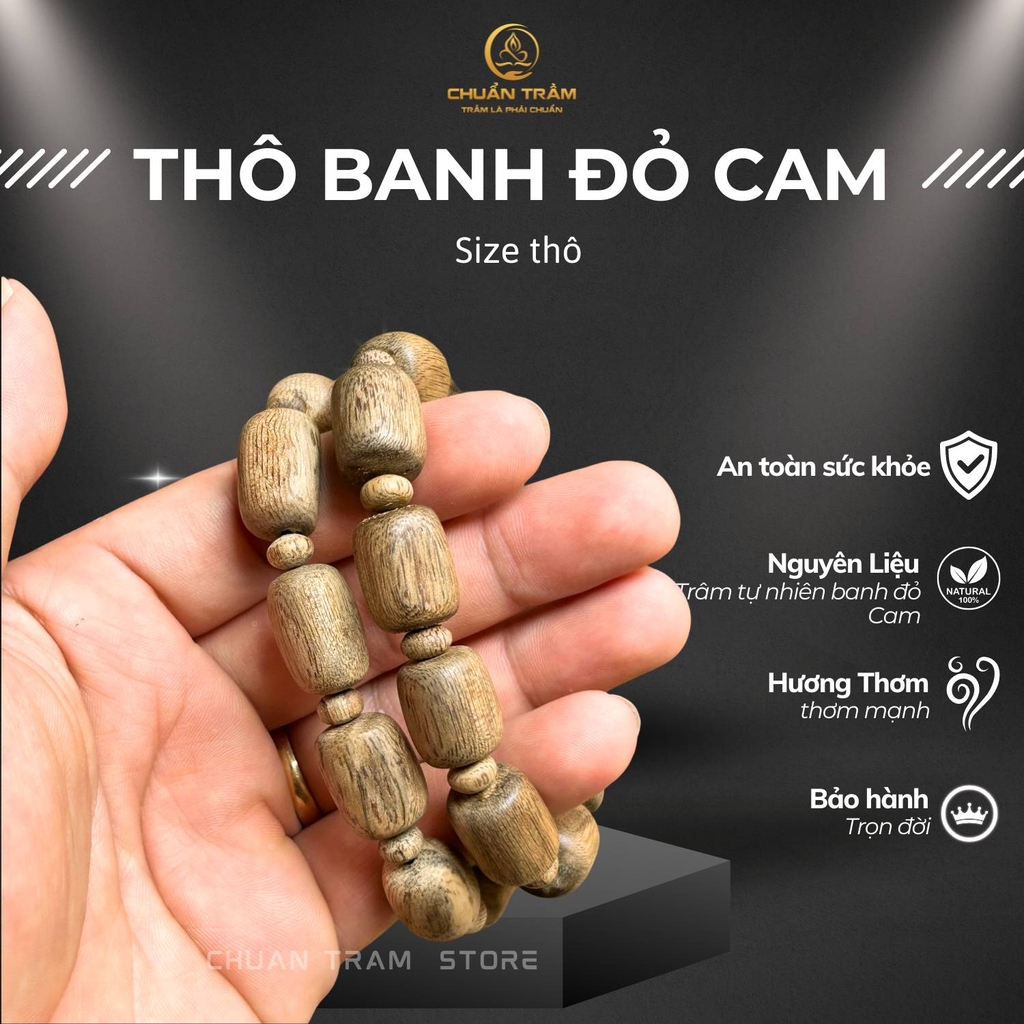 Vòng tay trầm hương banh đỏ kiểu thô - Chuẩn Trầm