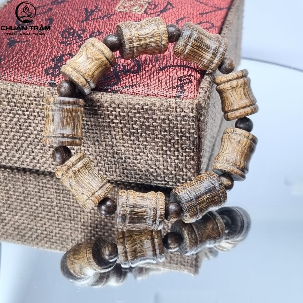 Vòng Tay Trầm Hương Trúc đốt tre Sánh chìm Chuẩn Trầm - đốt trúc
