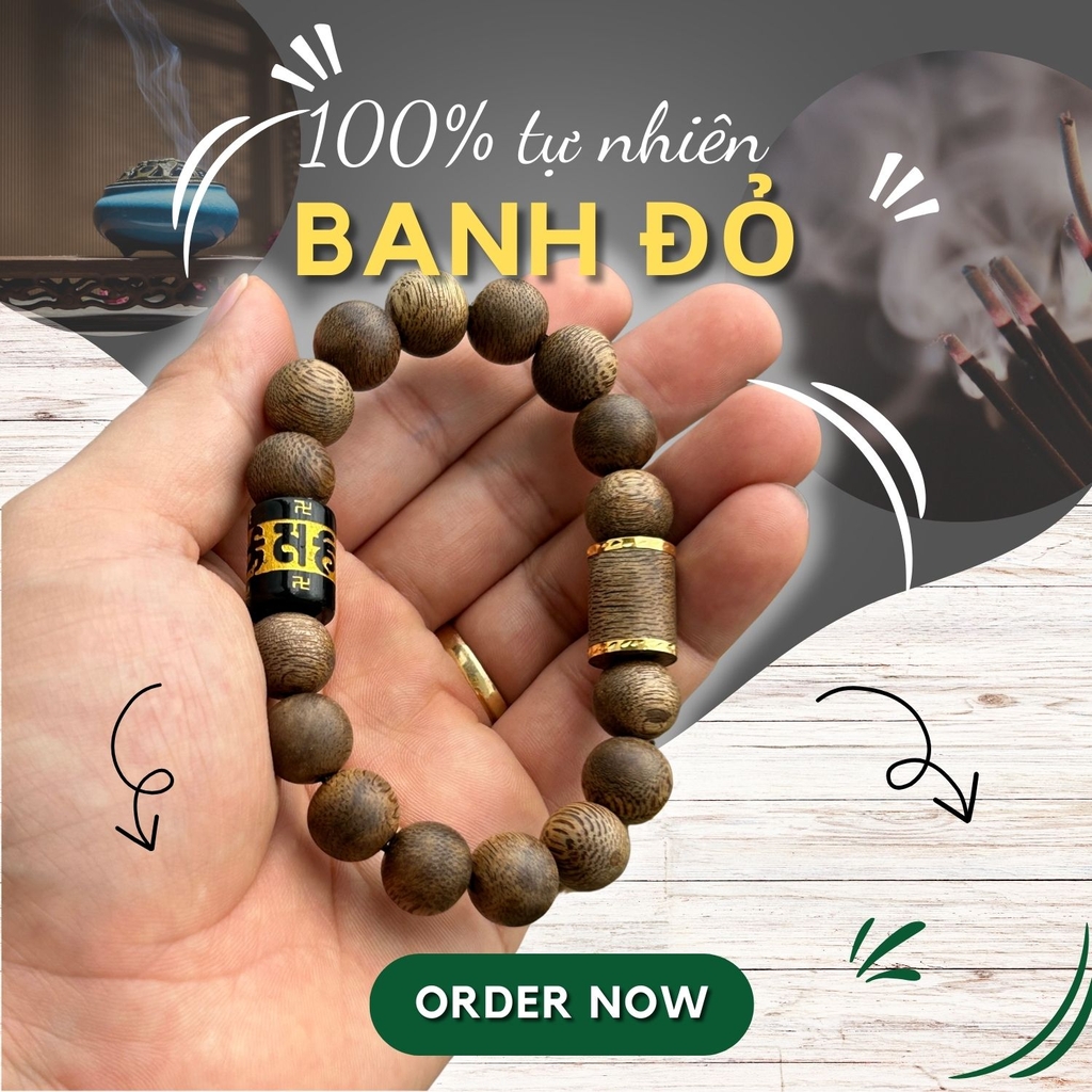 Lắc tay trầm hương banh đỏ Campuchia bọc vàng - Chuẩn Trầm