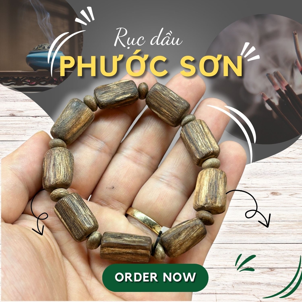 Vòng tay trầm hương thô rục dầu Phước Sơn - chuẩn trầm