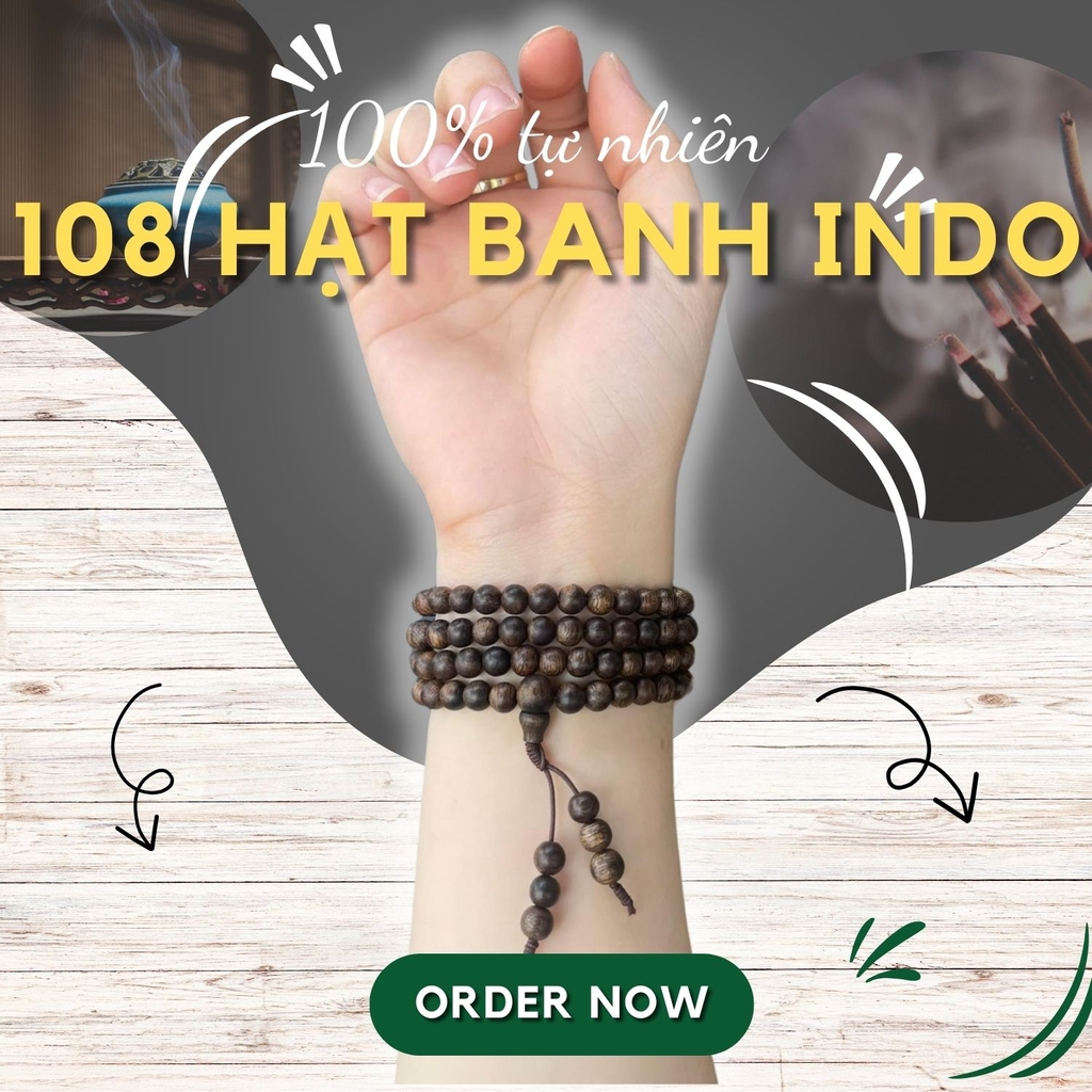 Vòng tay trầm hương 108 hạt banh indonesia CHUẨN TRẦM
