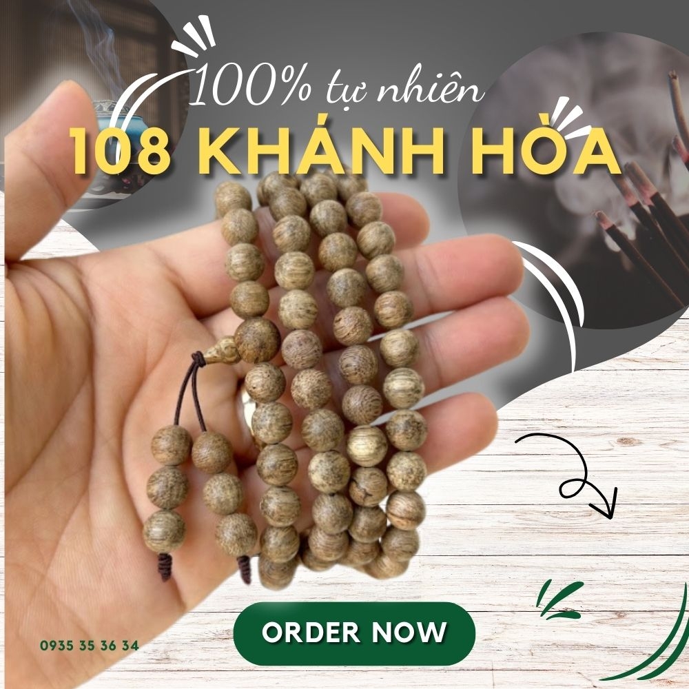 Vòng tay trầm hương 108 tự nhiên Khánh Hòa cao cấp - Chuẩn Trầm
