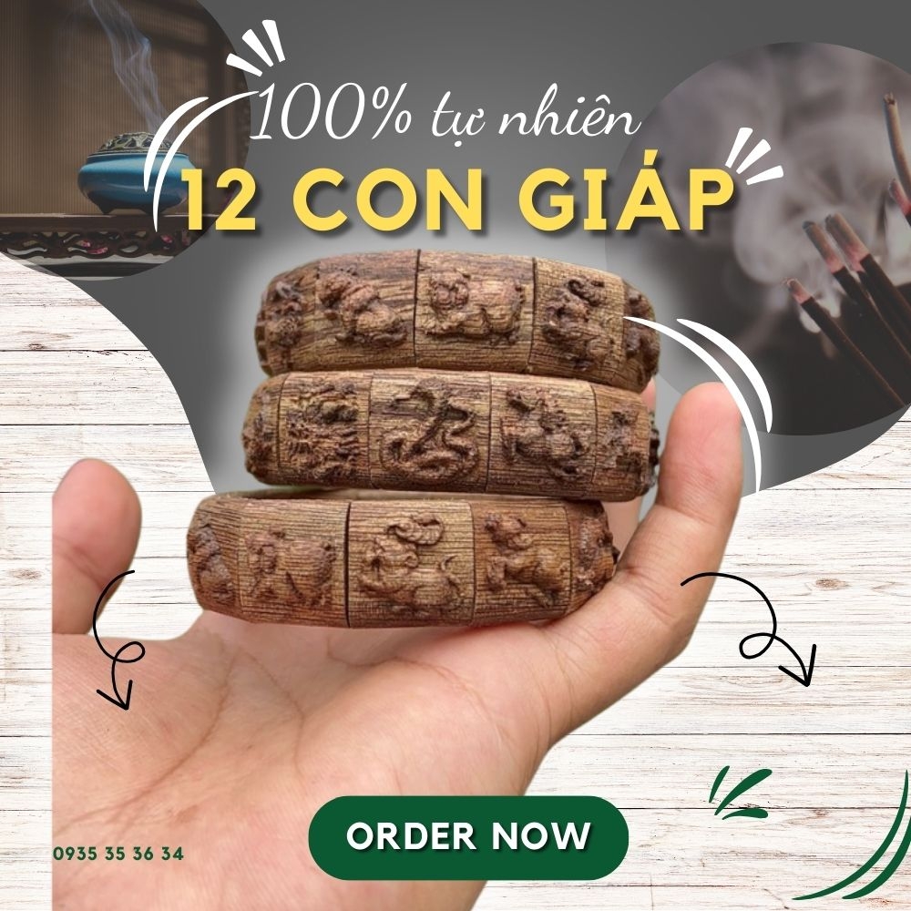 Vòng tay trầm hương 12 con giáp tự nhiên - Chuẩn Trầm