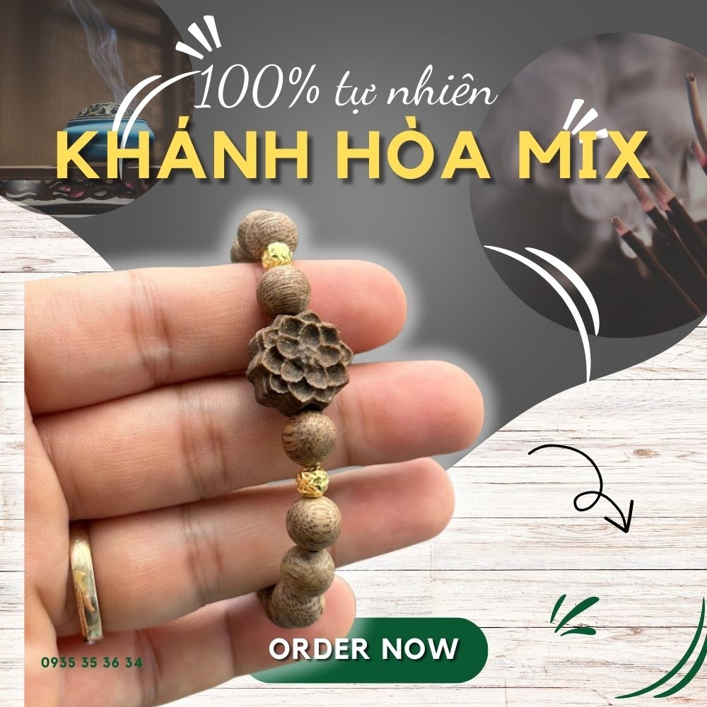 Vòng tay trầm hương tự nhiên Khánh Hòa mix vàng 18K cao cấp - Chuẩn Trầm