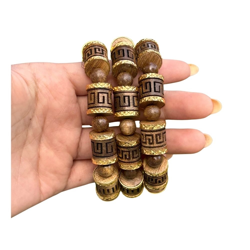 Vòng Tay Trầm Hương trúc tốc vườn bọc vàng mạ khắc Laze - Chuẩn Trầm