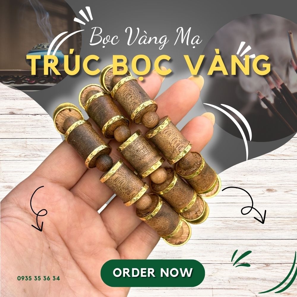 Vòng Tay Trầm Hương trúc tốc vườn bọc vàng mạ - Chuẩn Trầm