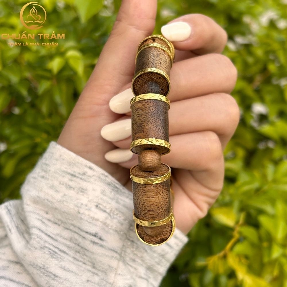 Vòng Tay Trầm Hương trúc tốc vườn bọc vàng mạ - Chuẩn Trầm