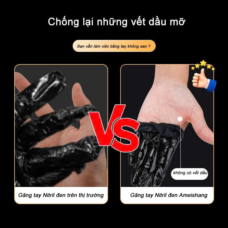 Găng tay nitrile Ams dùng một lần màu đen, quy cách A5221 (hộp 100 cái)