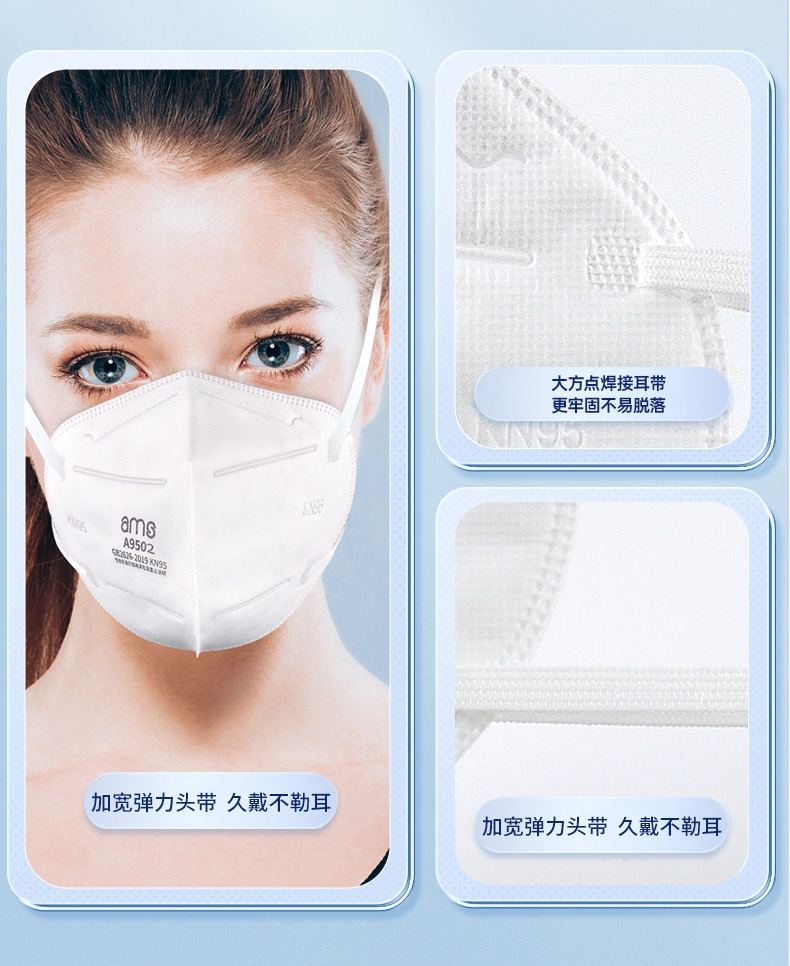 Khẩu Trang KN95 5 lớp, Màu Trắng, hiệu: AMS, Model: A9502, Hộp 50 chiếc