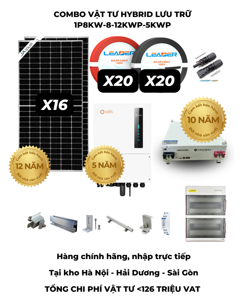 Combo vật tư hòa lưới bám tải lưu trữ Hybrid 1pha