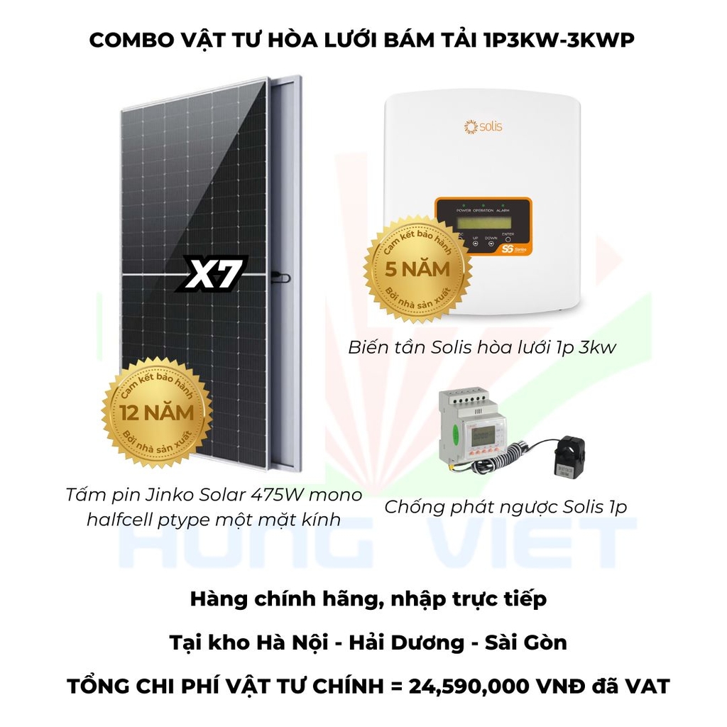 Combo vật tư hòa lưới bám tải Jinko 475W - Solis - Easyway