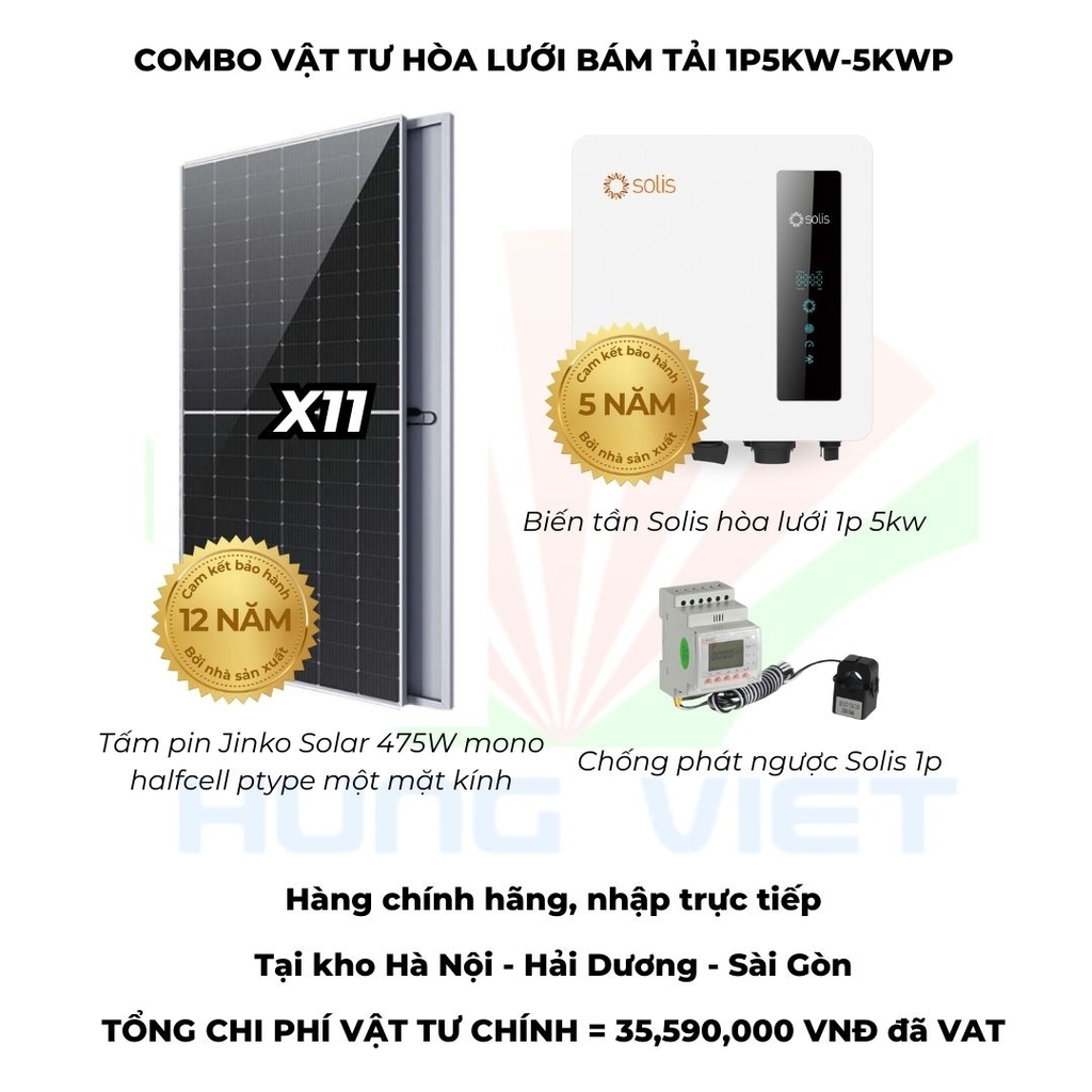 Combo vật tư hòa lưới bám tải Jinko 475W - Solis - Easyway