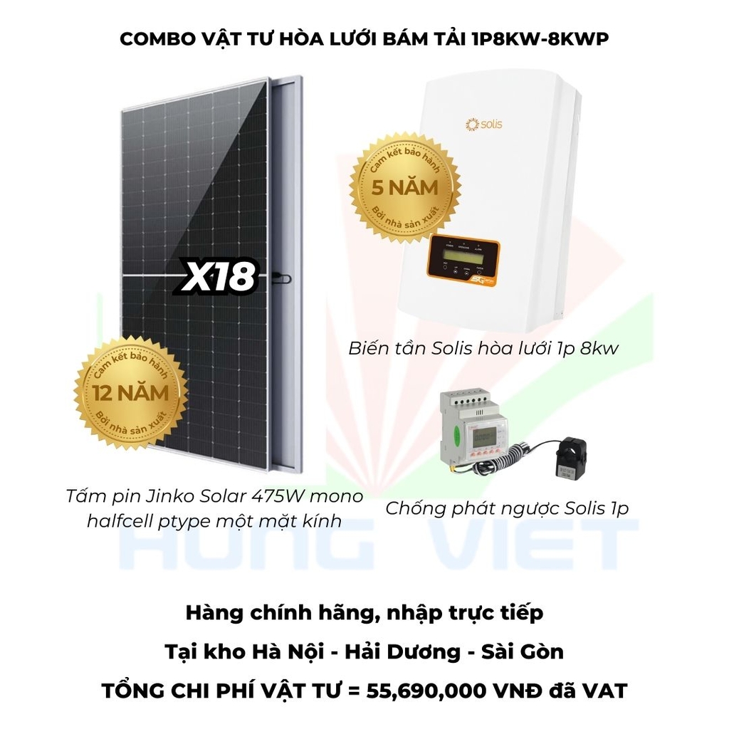 Combo vật tư hòa lưới bám tải Jinko 475W - Solis - Easyway