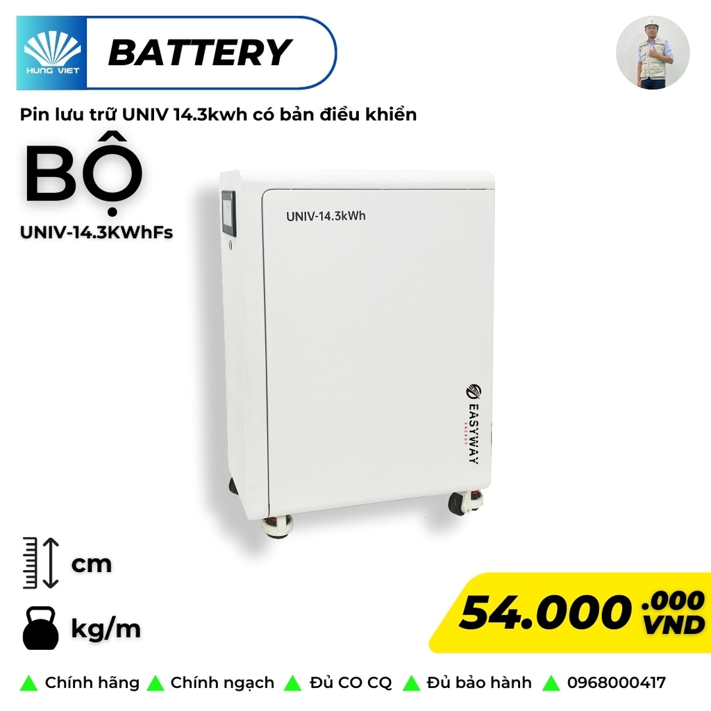 Pin lithium-ion dùng lưu trữ năng lượng mặt trời, công suất 280Ah, điện áp 51.2V, model: UNIV-14.3KWhFs, hiệu Easyway