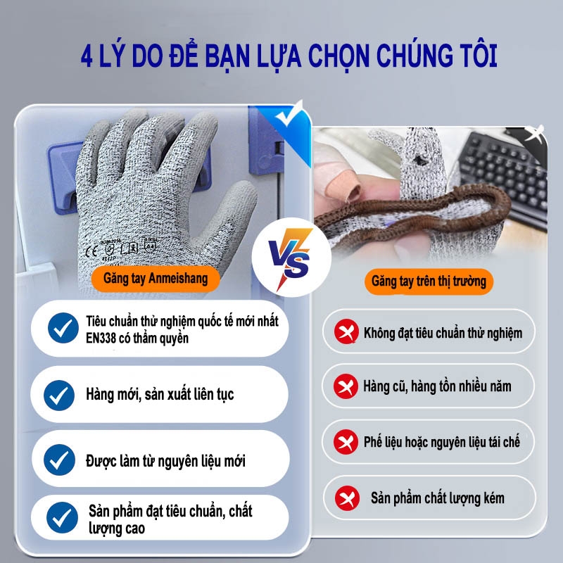 GĂNG TAY CHỐNG CẮT CẤP ĐỘ 5 tiêu chuẩn EN338 An toàn khi làm việc, lao động, thao tác chuẩn xác AMS1006