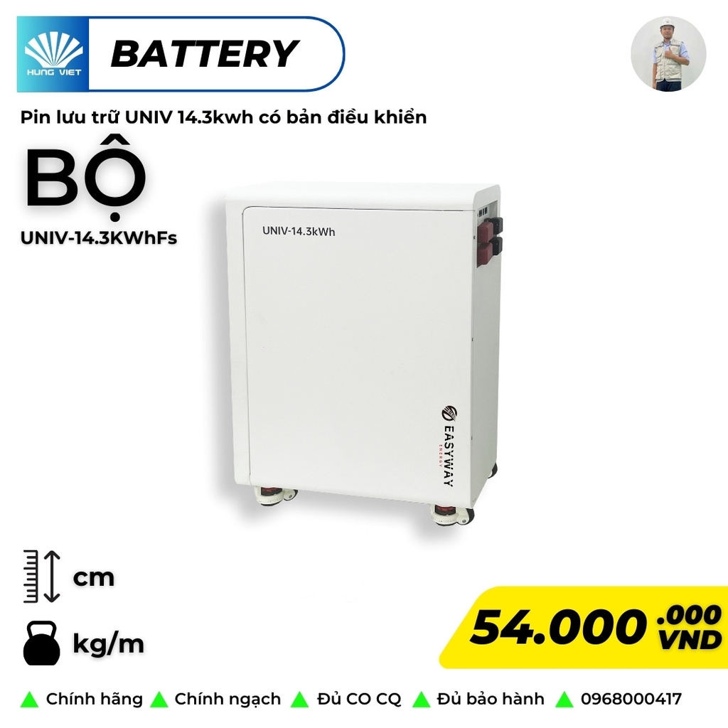 Pin lithium-ion dùng lưu trữ năng lượng mặt trời, công suất 280Ah, điện áp 51.2V, model: UNIV-14.3KWhFs, hiệu Easyway