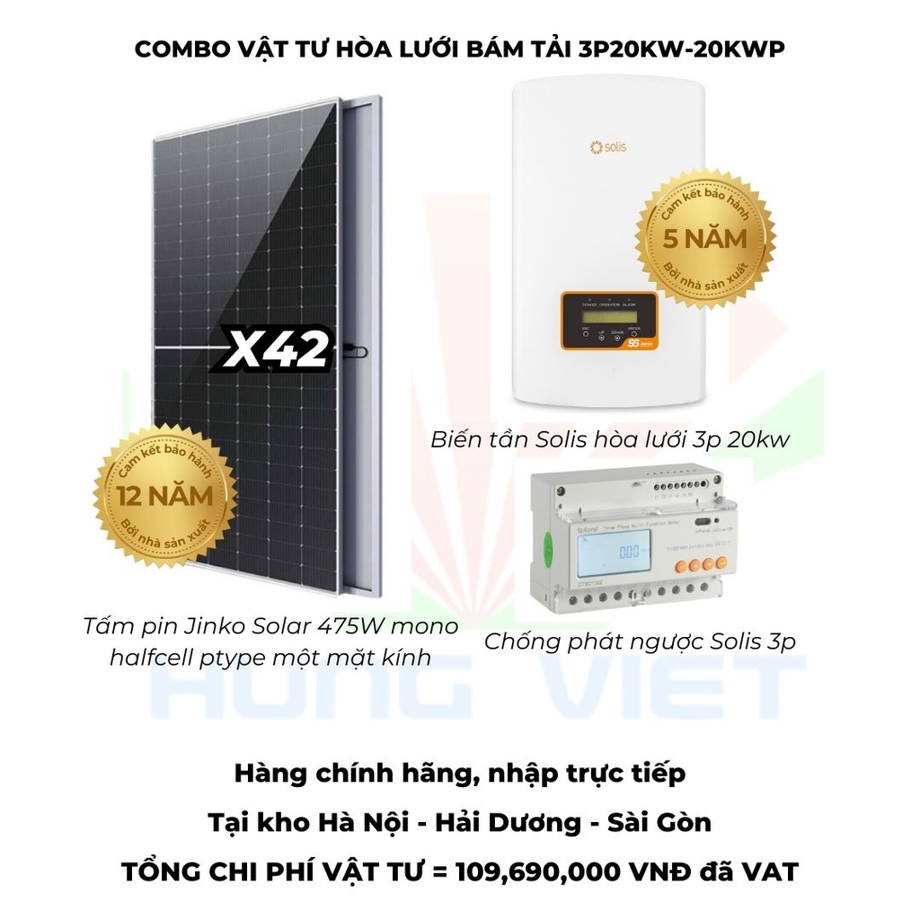 Combo vật tư hòa lưới bám tải Jinko 475W - Solis - Easyway