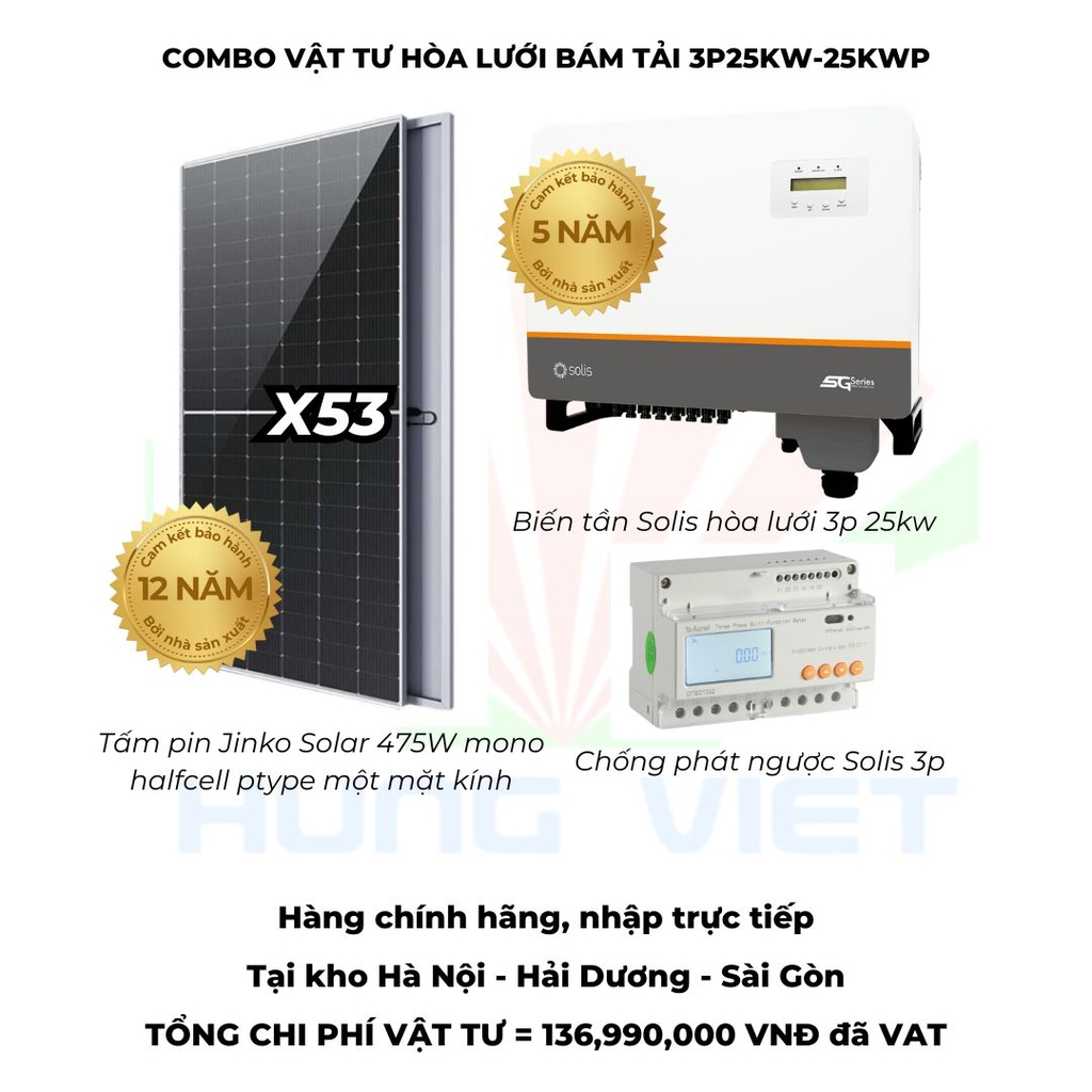 Combo vật tư hòa lưới bám tải Jinko 475W - Solis - Easyway