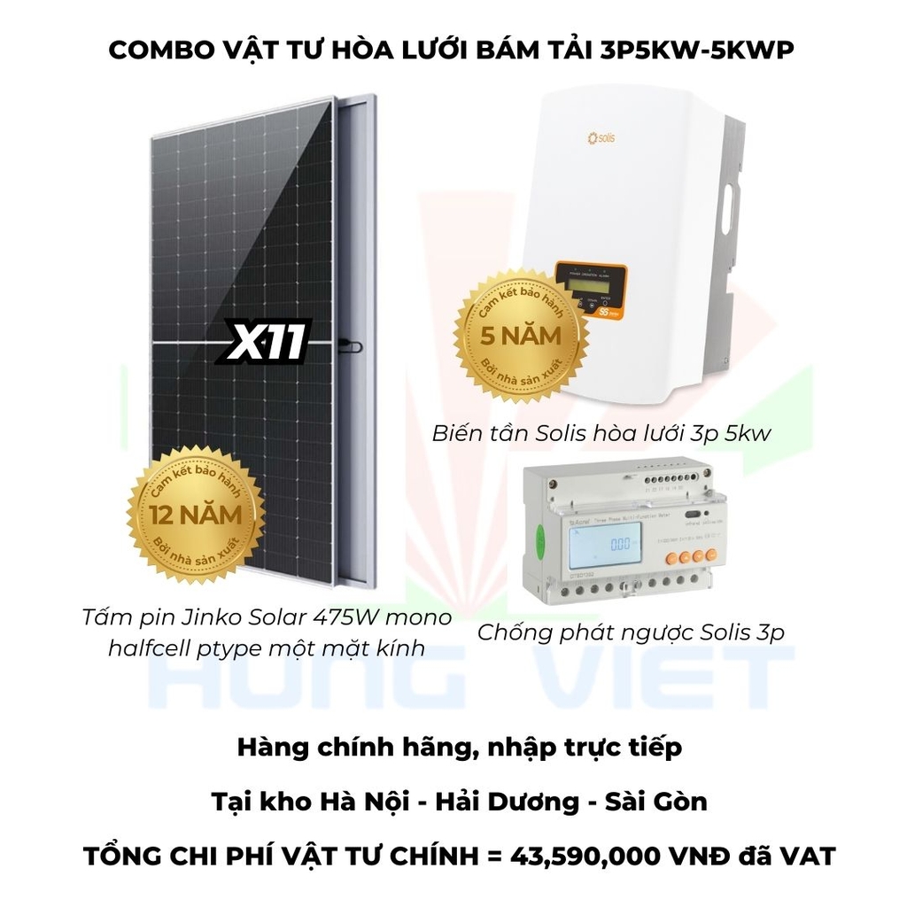 Combo vật tư hòa lưới bám tải Jinko 475W - Solis - Easyway