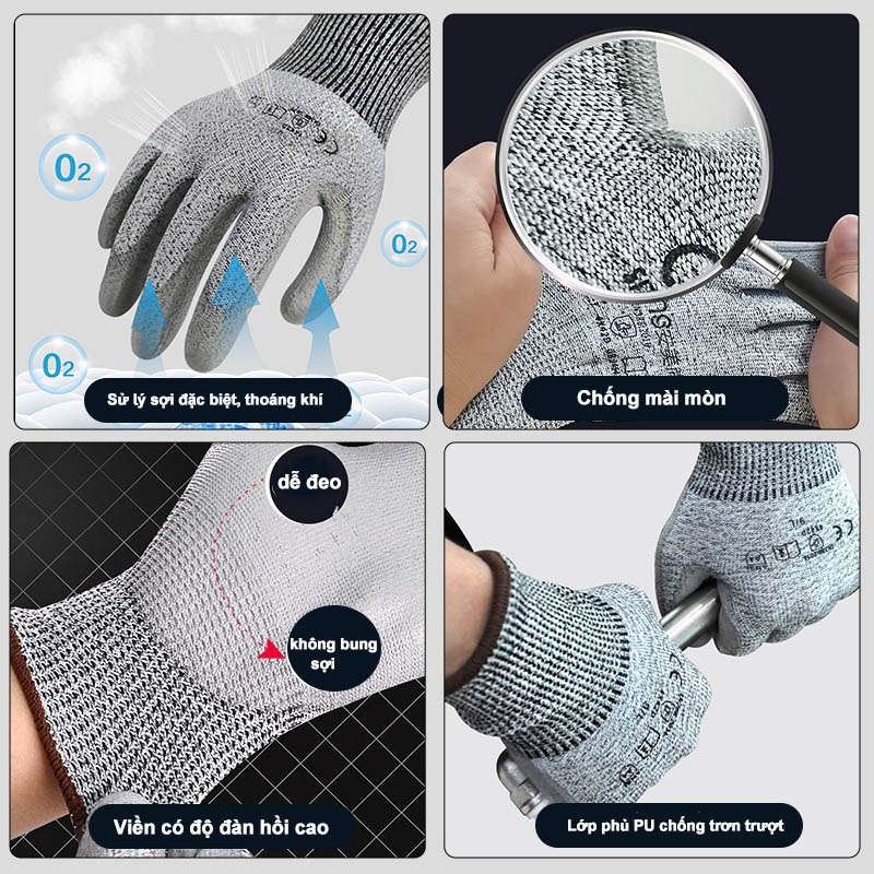 GĂNG TAY CHỐNG CẮT CẤP ĐỘ 5 tiêu chuẩn EN338 An toàn khi làm việc, lao động, thao tác chuẩn xác AMS1006