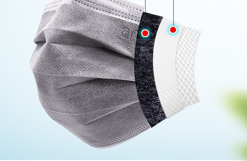 Khẩu trang Ams 4D carbon phẳng than hoạt tính dùng 1 lần chuẩn T/CTCA 7-2019 model:A601 (hộp 50 chiếc)