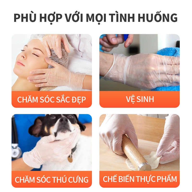 Găng tay PVC dùng 1 lần trong suốt hiệu: Ams model: A5101 Hộp 100 cái