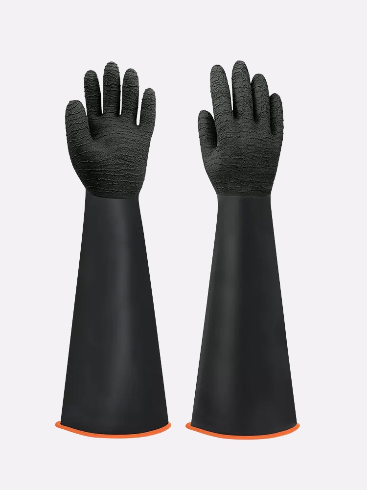 Găng tay cao su chống axit và kiềm hóa chất chống trơn có vây
