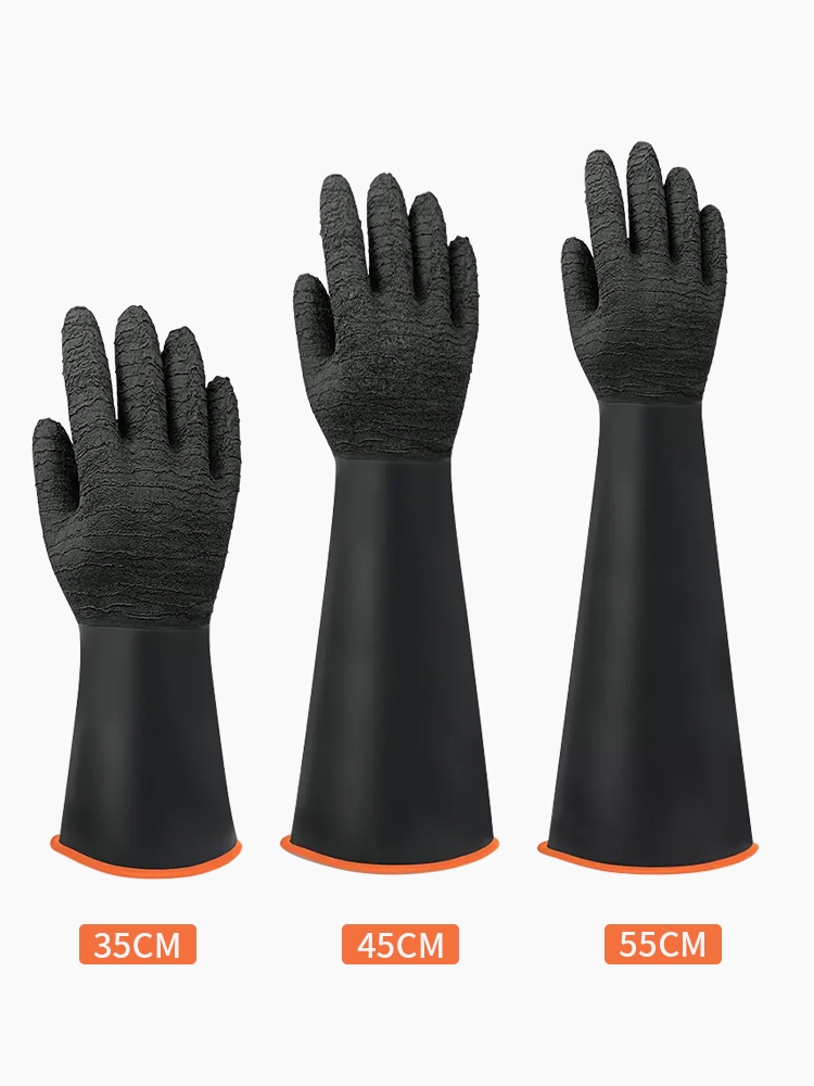 Găng tay cao su chống axit và kiềm hóa chất chống trơn có vây