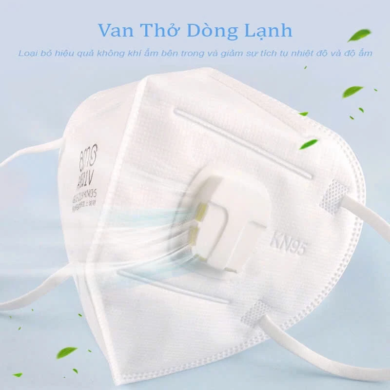 Khẩu trang KN95 5 lớp có van AMS , Màu Trắng, hiệu: AMS, model: A9501V, hộp 25 chiếc
