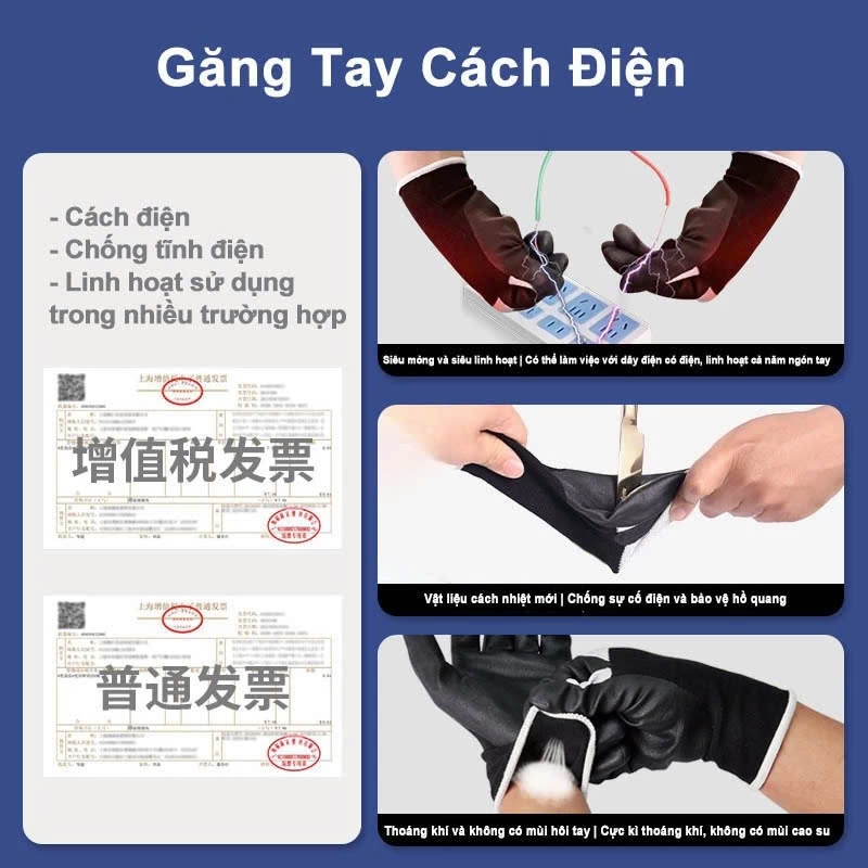 Găng tay Ams cách điện thợ điện, Găng tay cách nhiệt màn hình cảm ứng Nitrile siêu mỏng, Điện áp chịu được bền bỉ 400V 8mA Model: AMS502