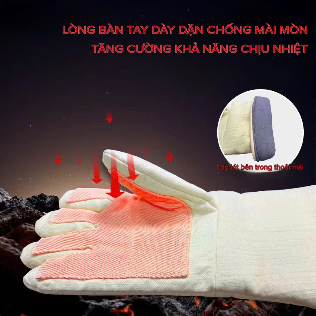 Găng tay chịu nhiệt Vian 500 độ màu vàng be V-50236