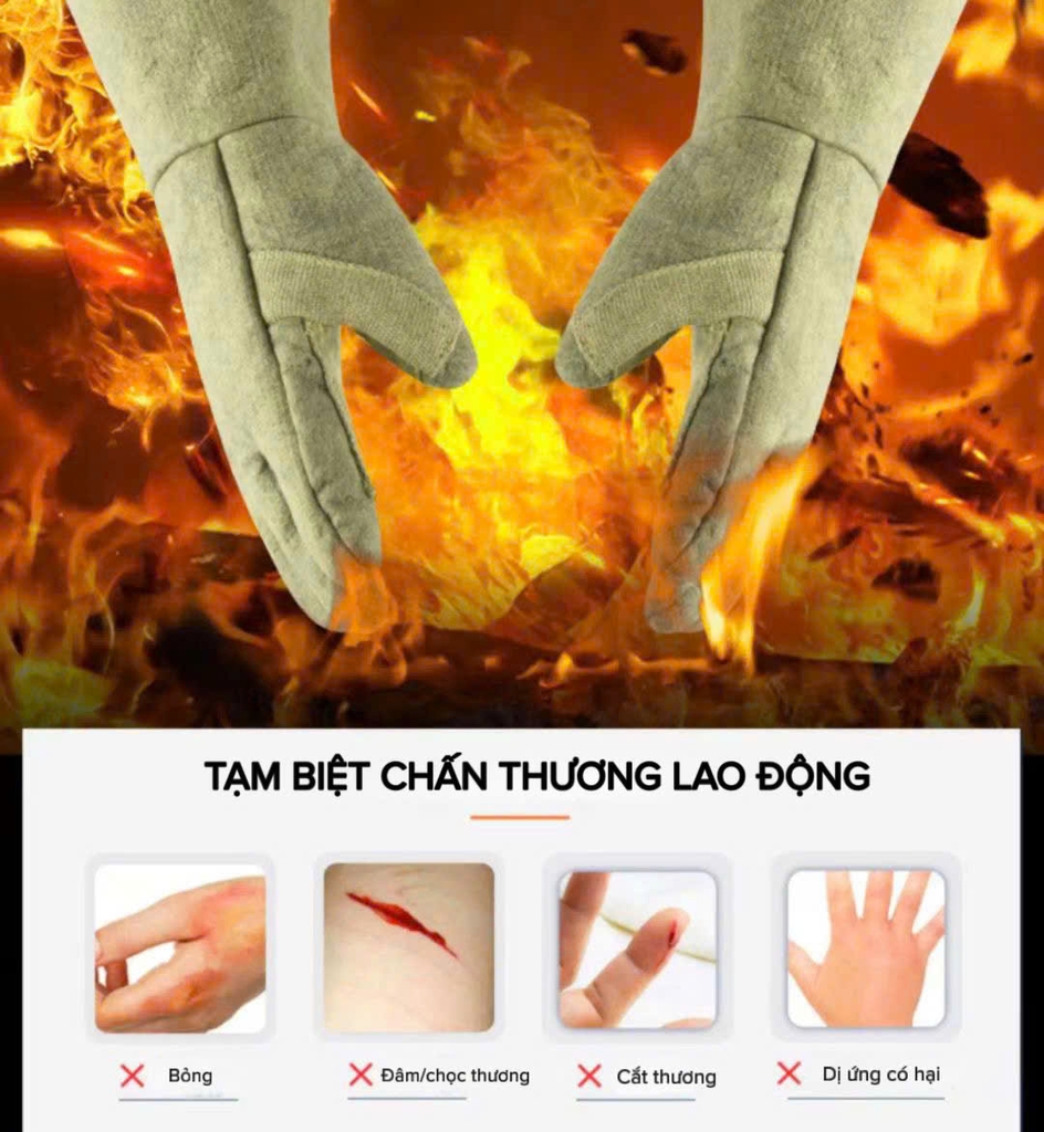 Găng tay chịu nhiệt Vian 500 độ màu vàng be V-50236