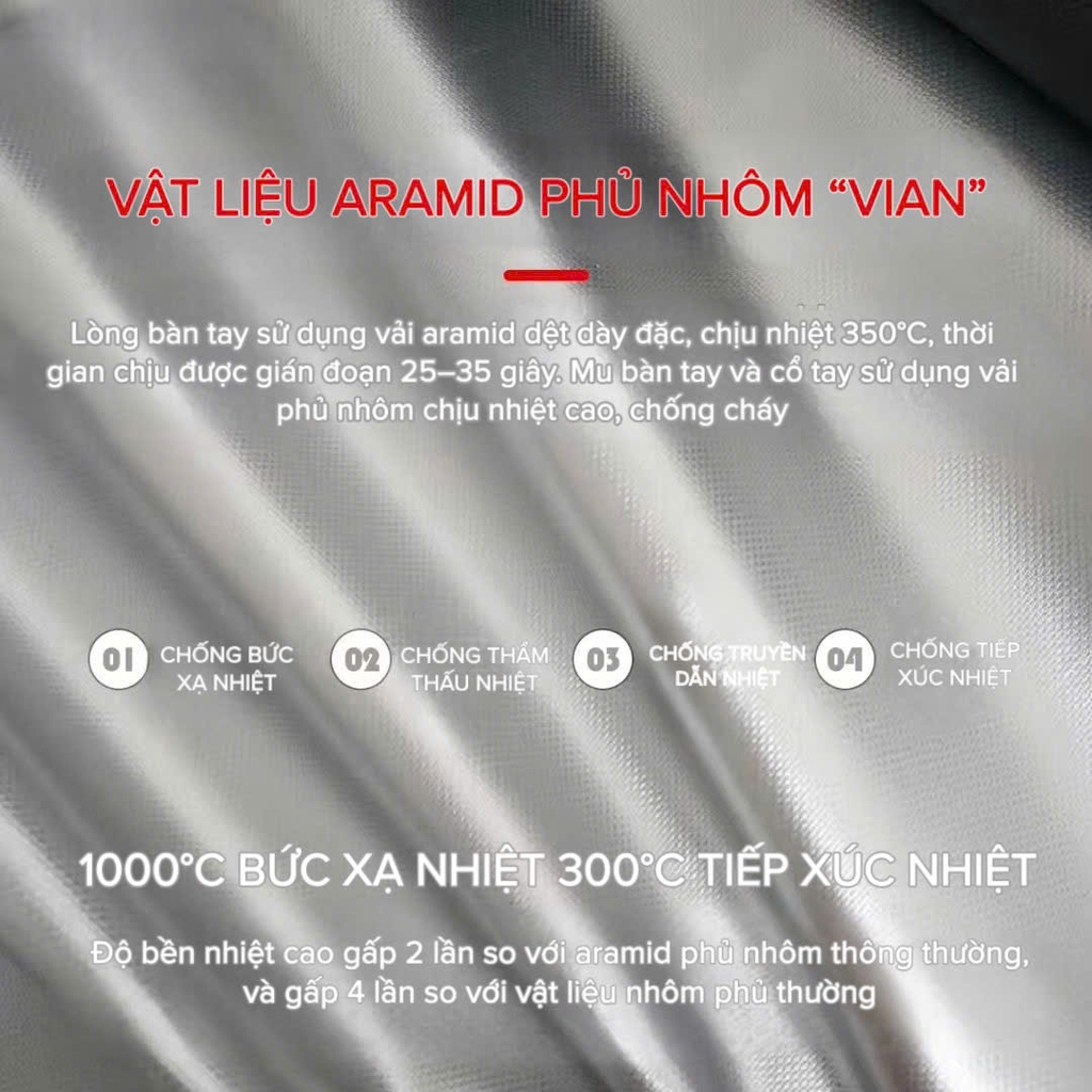 Găng tay chịu nhiệt Vian 350 độ màu bạc V-35036