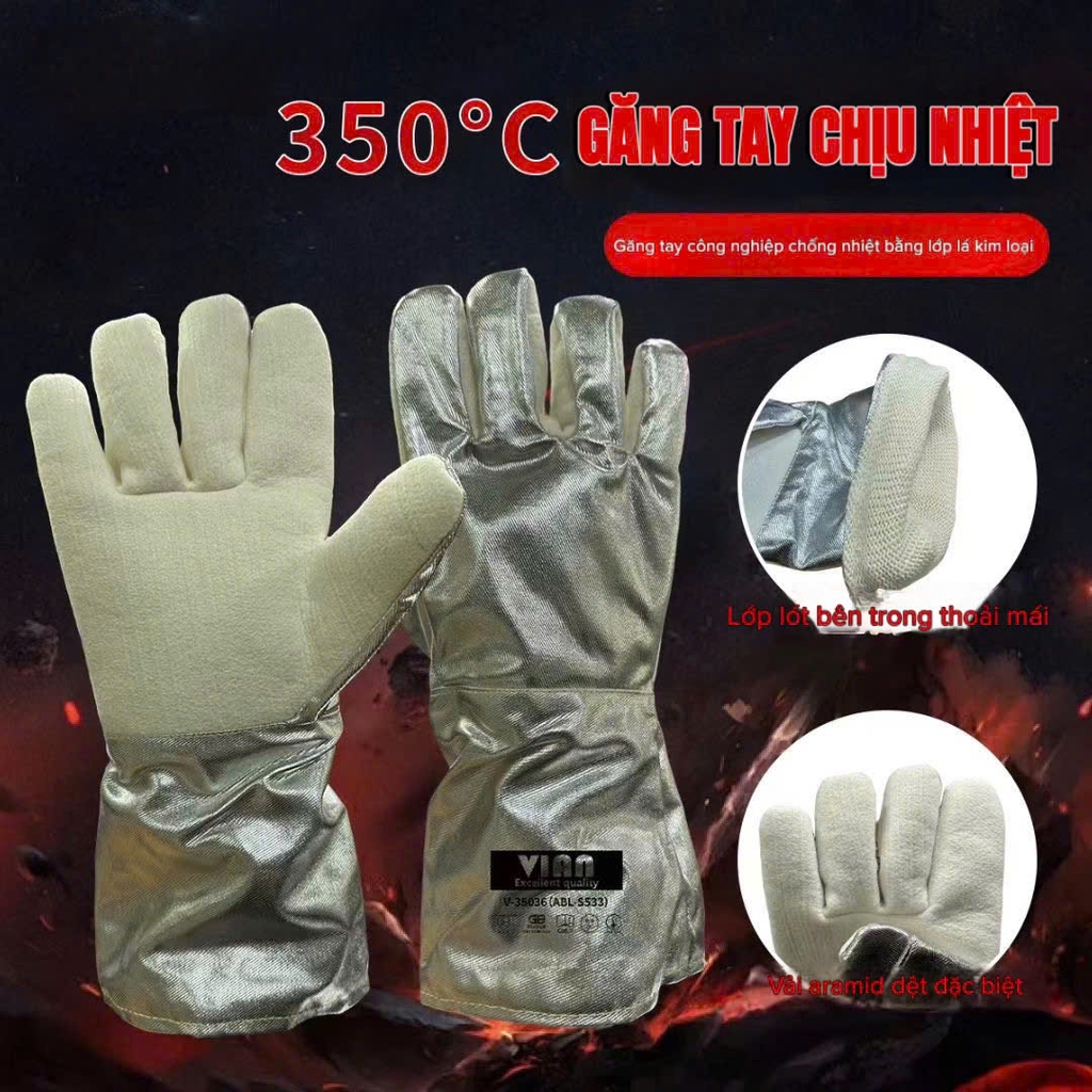 Găng tay chịu nhiệt Vian 350 độ màu bạc V-35036