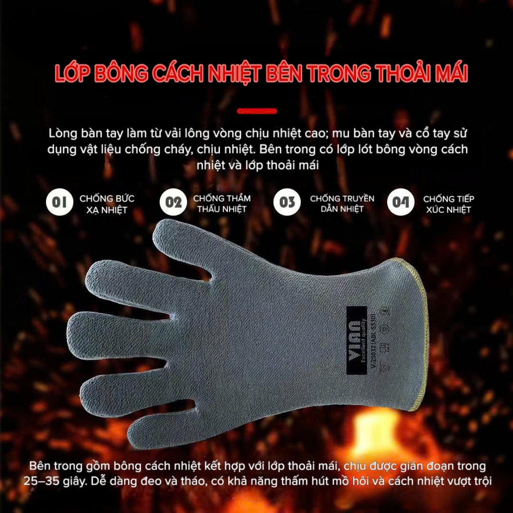 Găng tay chịu nhiệt Vian 250 độ màu xám tro lông chuột V-25032