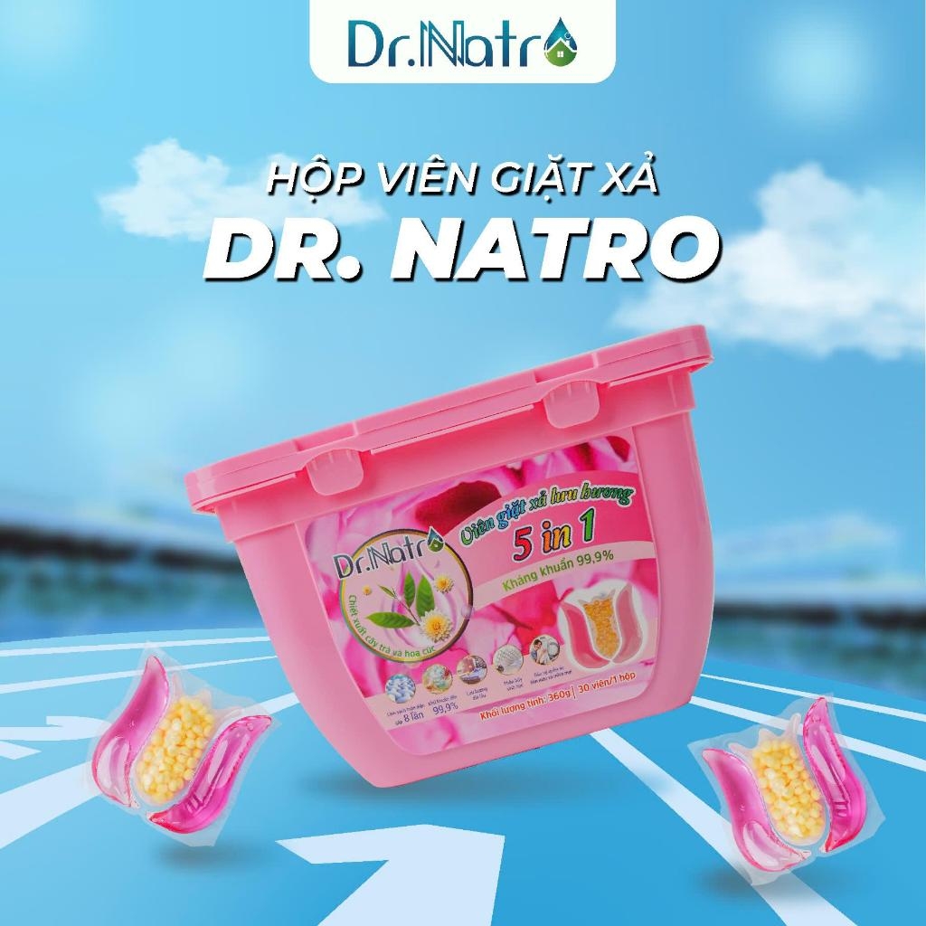 Viên giặt xả lưu hương 5in1  DR NATRO Hoa Sen Hồng hộp 30 gói 15g