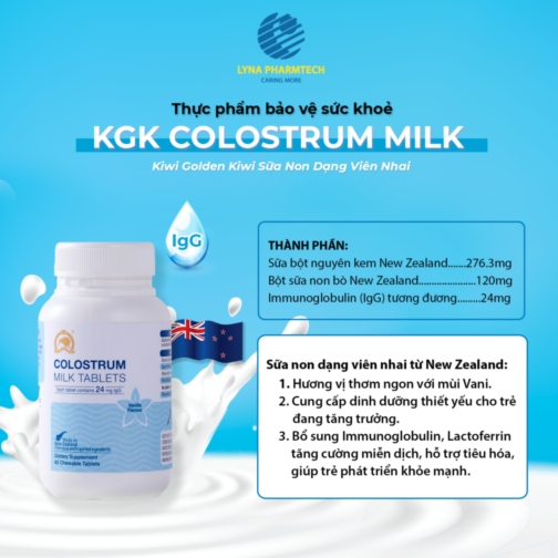 Thực phẩm bảo vệ sức khỏe KIWI GOLDEN KIWI Colostrum Milk Tablets 24IgG (Hộp 60 viên)