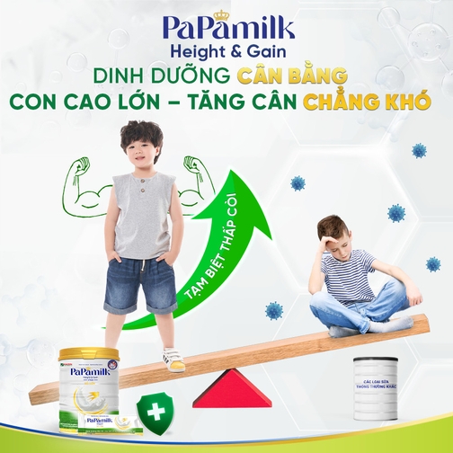 Sản phẩm dinh dưỡng công thức với mục đích ăn bổ sung Papamilk Height & Gain chứa tổ yến dành cho trẻ từ 1-19 tuổi (Lon 830gr)