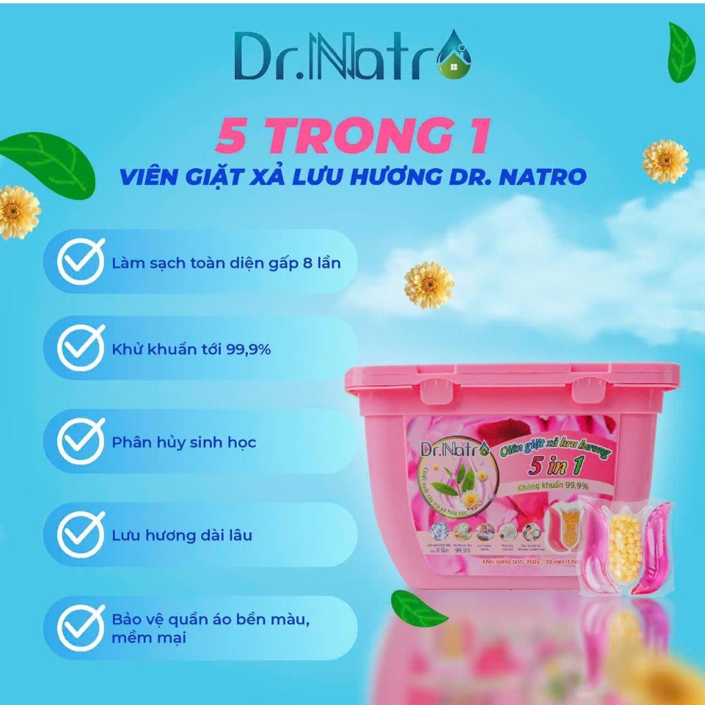 Viên giặt xả lưu hương 5in1  DR NATRO Hoa Sen Hồng hộp 30 gói 15g