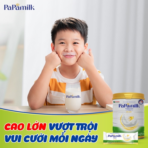 Sản phẩm dinh dưỡng công thức với mục đích ăn bổ sung Papamilk Height & Gain chứa tổ yến dành cho trẻ từ 1-19 tuổi (Lon 830gr)