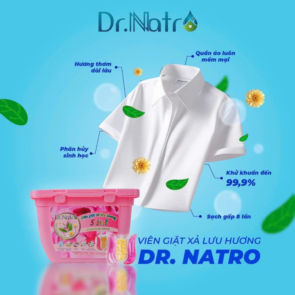 Viên giặt xả lưu hương 5in1  DR NATRO Hoa Sen Hồng hộp 30 gói 15g
